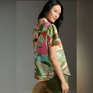 FARM Rio Tropical Floral Short Sleeve Top — Green, Pink & Orange